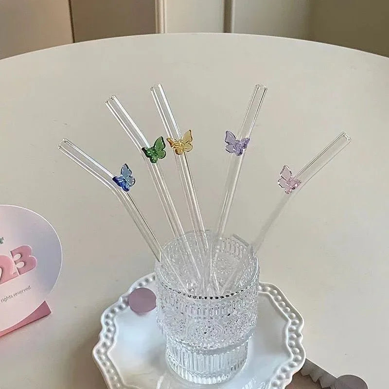 6-Piece Glass Butterfly Straw Set – Reusable Cute Drink Straws