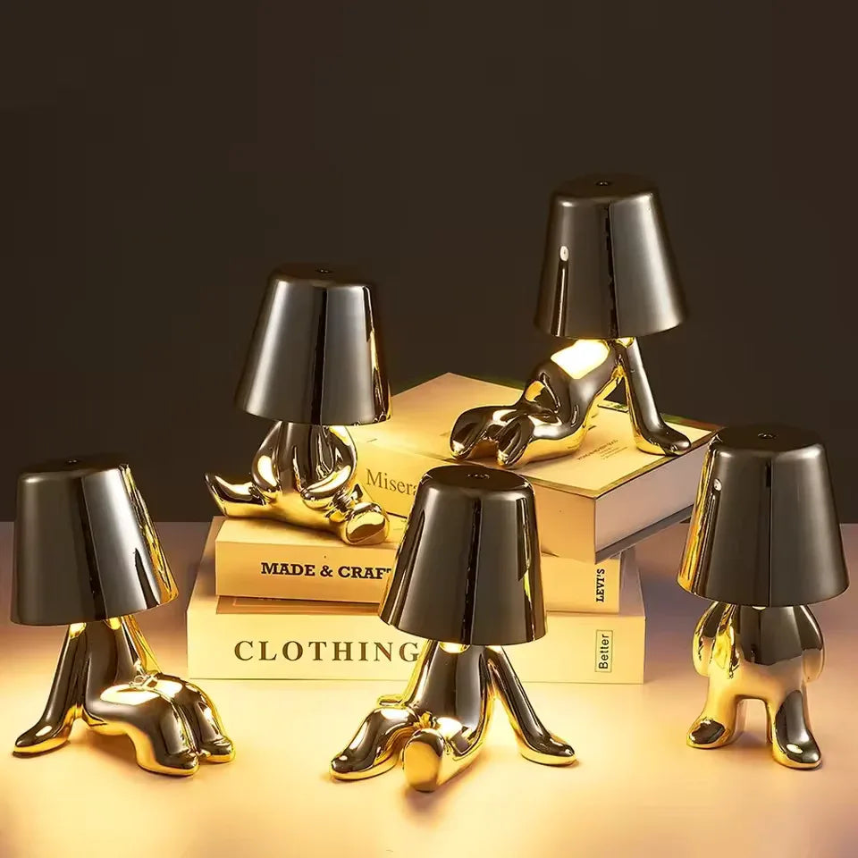 Metallic Lazy Man Character Lamp – Creative Bedside & Desk Light (Rando Design)