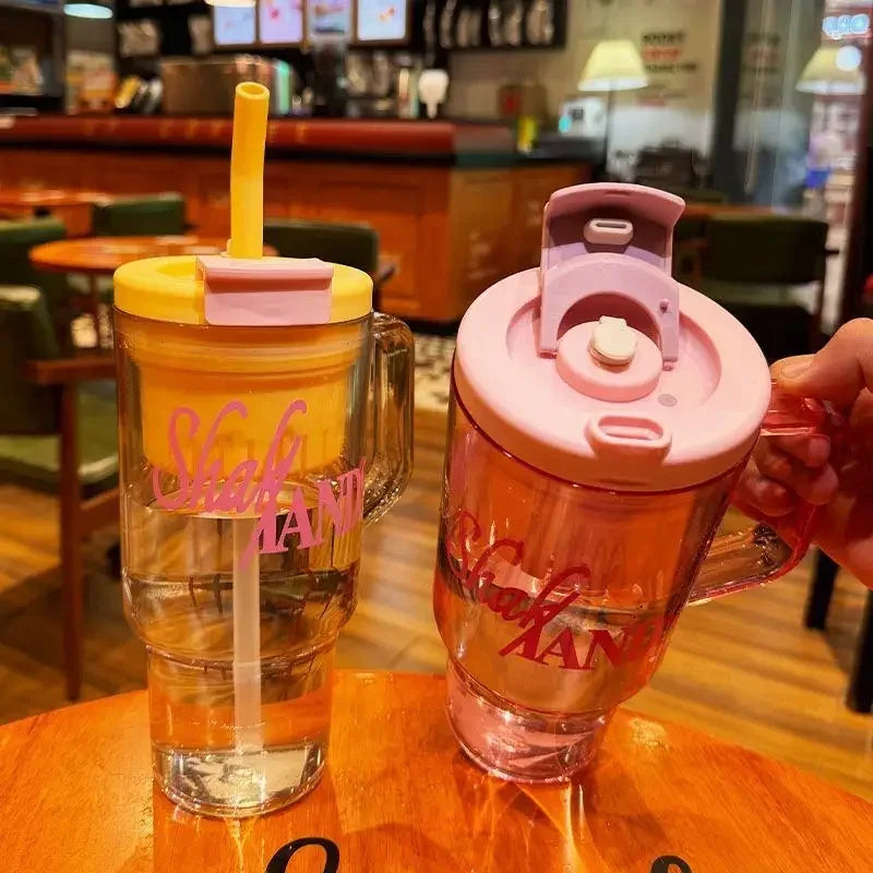 1200ml Large Capacity Water Bottle – Dual Straw Cup (Random Color)