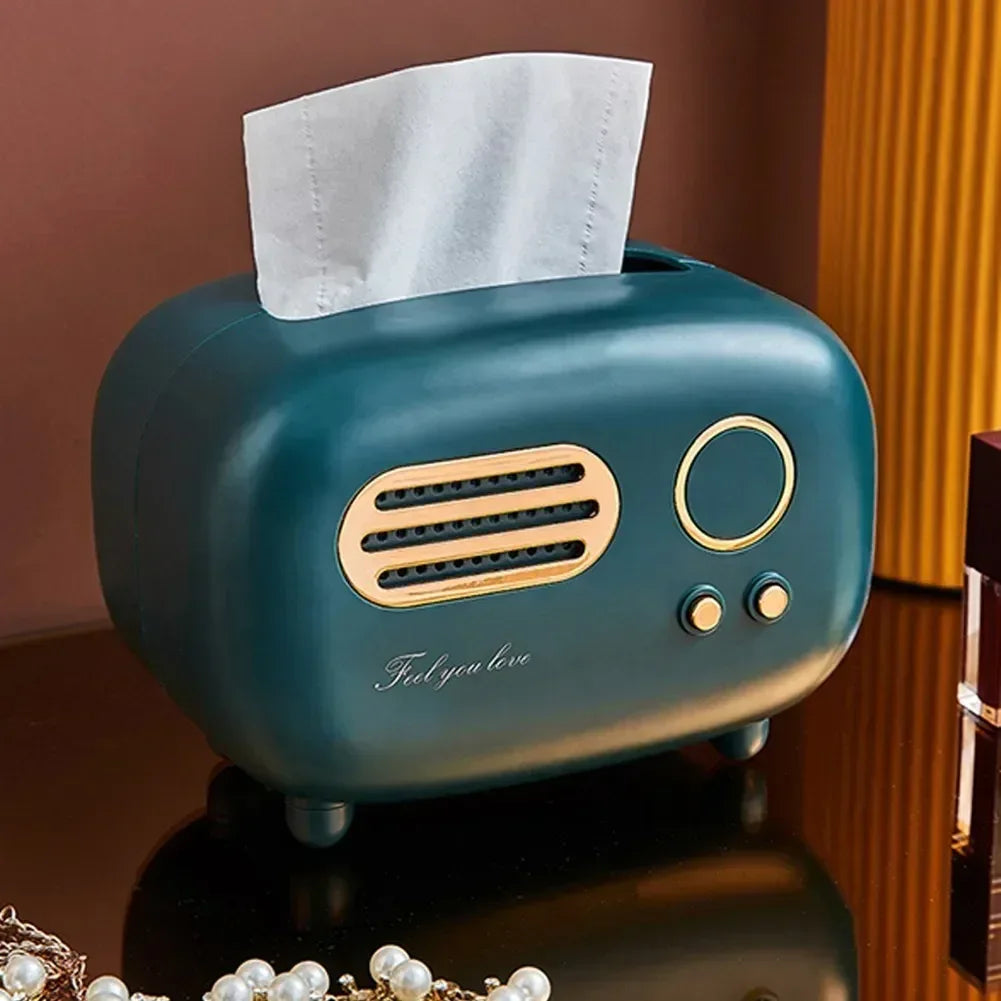 Radio Model Tissue Box Holder – Retro Home & Desktop Organizer (Random color)