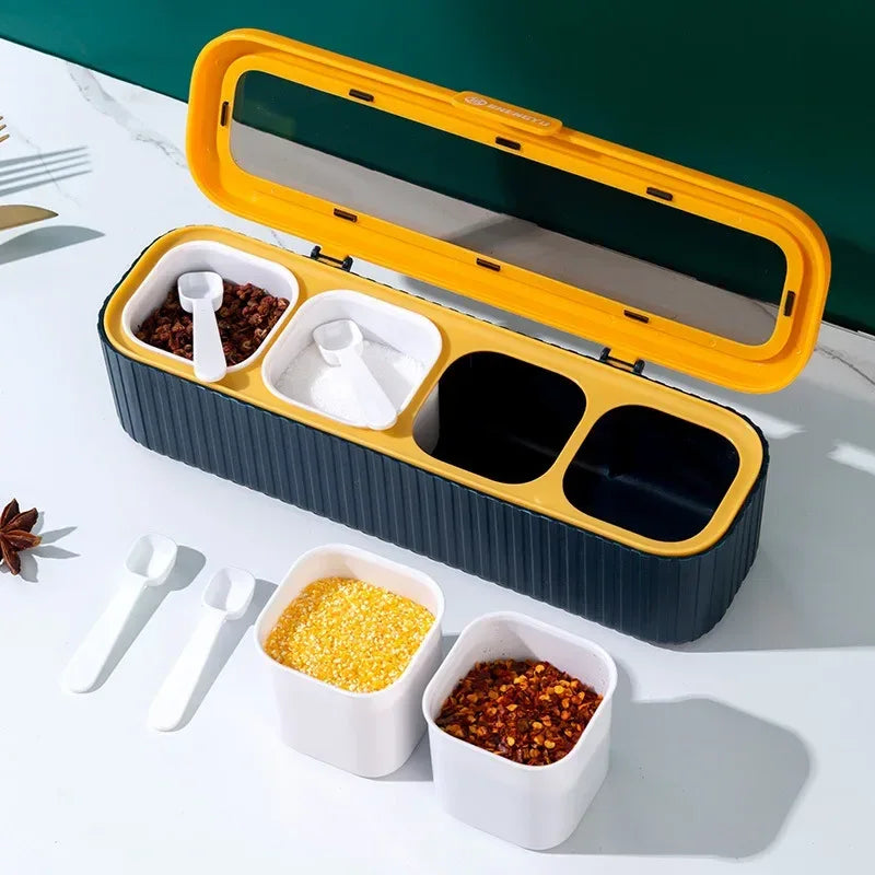 4-Grid Sealed Spice Box Set – Kitchen Seasoning Storage Container (Random color)