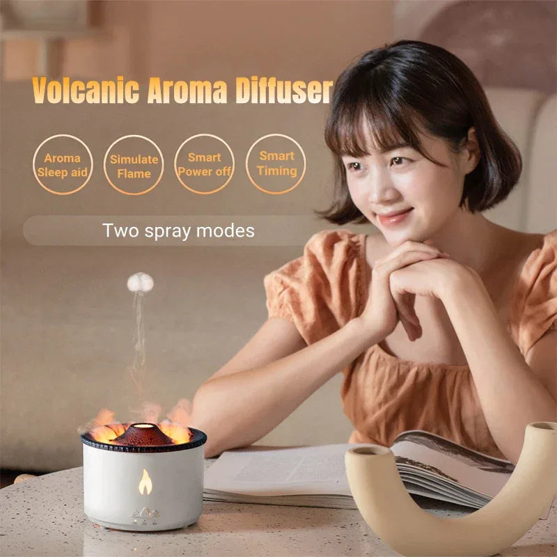 Premium Volcano Flame Humidifier – LED Fire Mist Aroma Diffuser