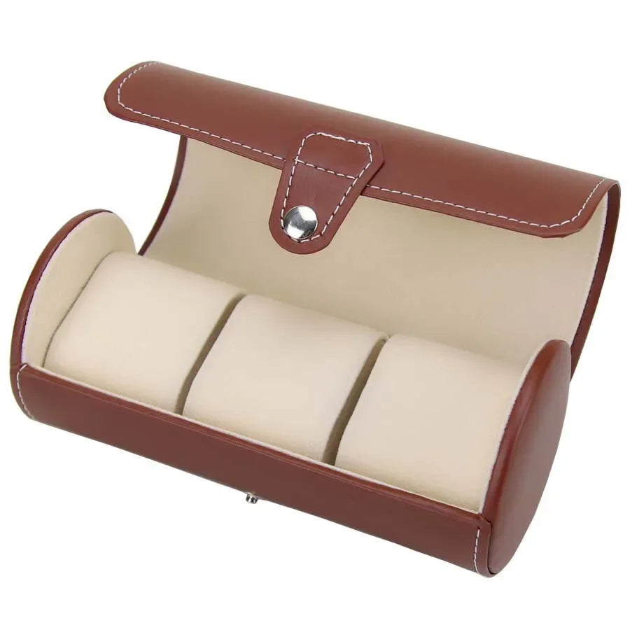 3-Slot Watch Storage Box – PU Leather Organizer
