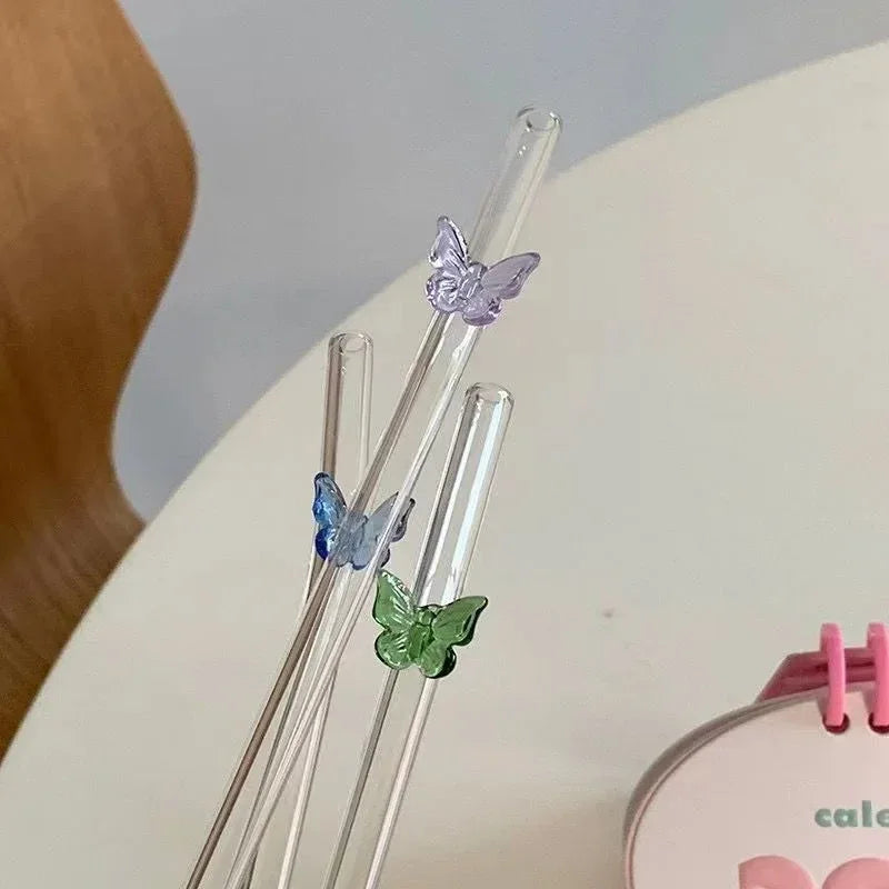 6-Piece Glass Butterfly Straw Set – Reusable Cute Drink Straws