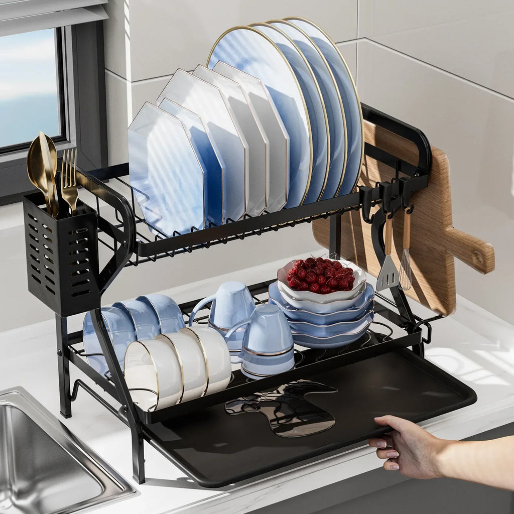 Premium 2-Tier Dish Drying Rack with Drainboard
