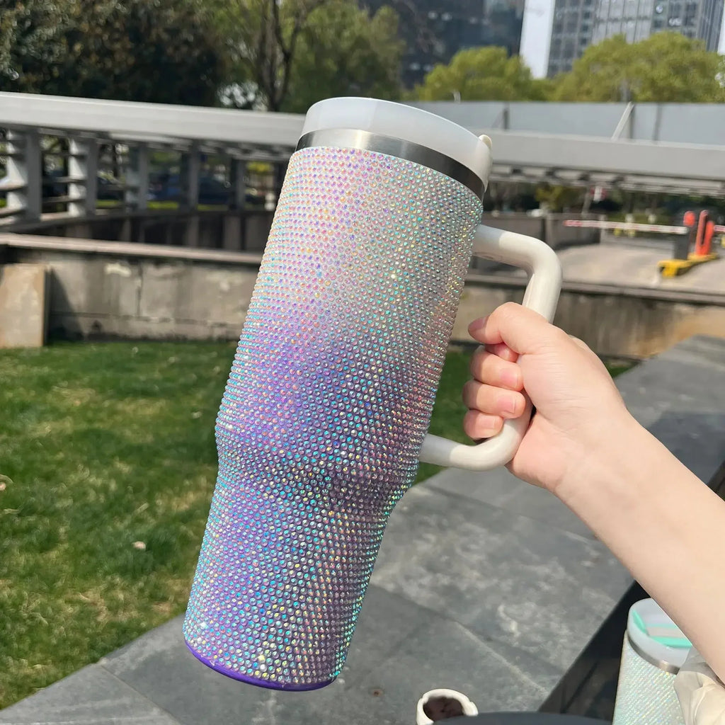 40oz Rhinestone Double Shade Tumbler with Handle (Random color)