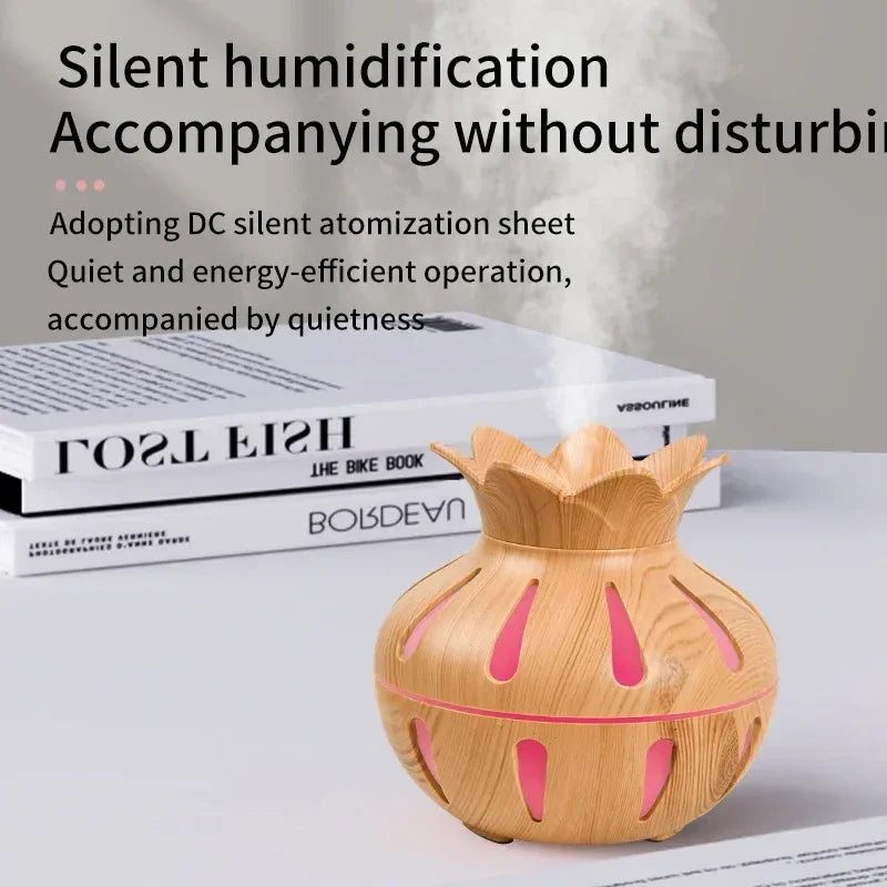 Wood Grain Flower Humidifier – USB Mini Aroma Diffuser