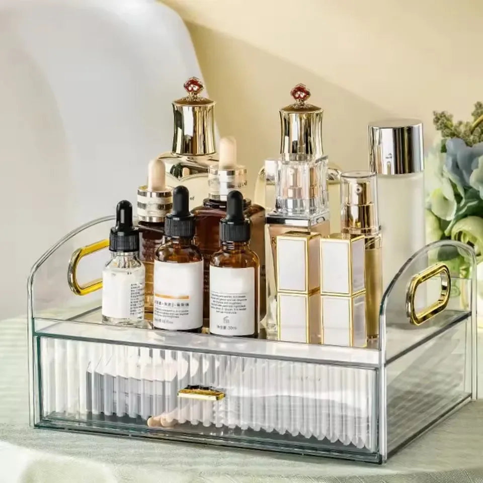 Clear Makeup Organizer with Drawers & Portable Handle