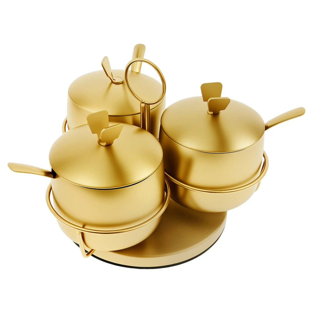Golden Stainless Steel 3pcs Spice Containers Set