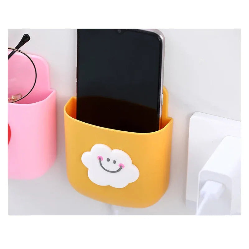 Punch-Free Wall Mounted Organizer Box – Remote & Phone Holder (Random Color)