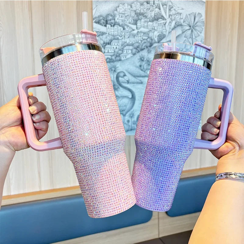 Premium 40oz Rhinestone Bling Tumbler with Handle (Random Color)