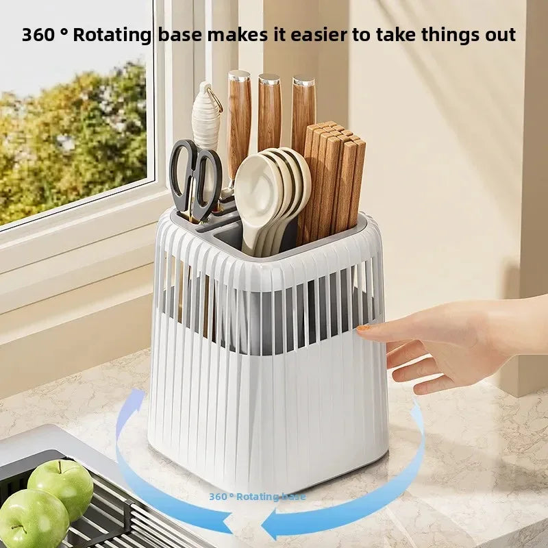 Rotating Knife & Utensil Storage Rack – Multi-Functional Organizer