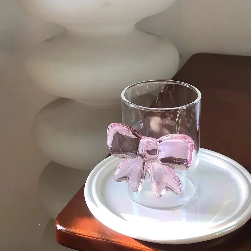 Luxury 3D Pink Bow Crystal Glass Mug - Elegant Coquette-Style Tea & Coffee Cup