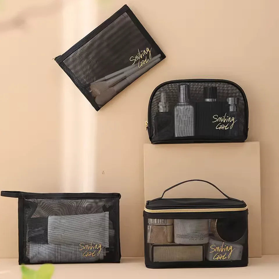 5-Piece Mesh Cosmetic Organizer Set – Makeup & Toiletry Storage Bags