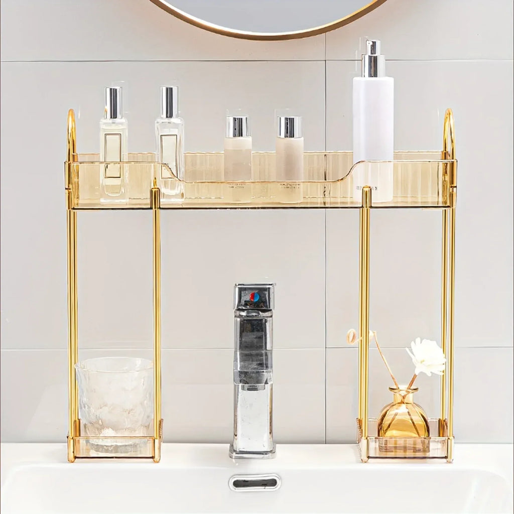 Bathroom Countertop Organizer – 2-Layer Cosmetic Storage Rack with Front Shelves
