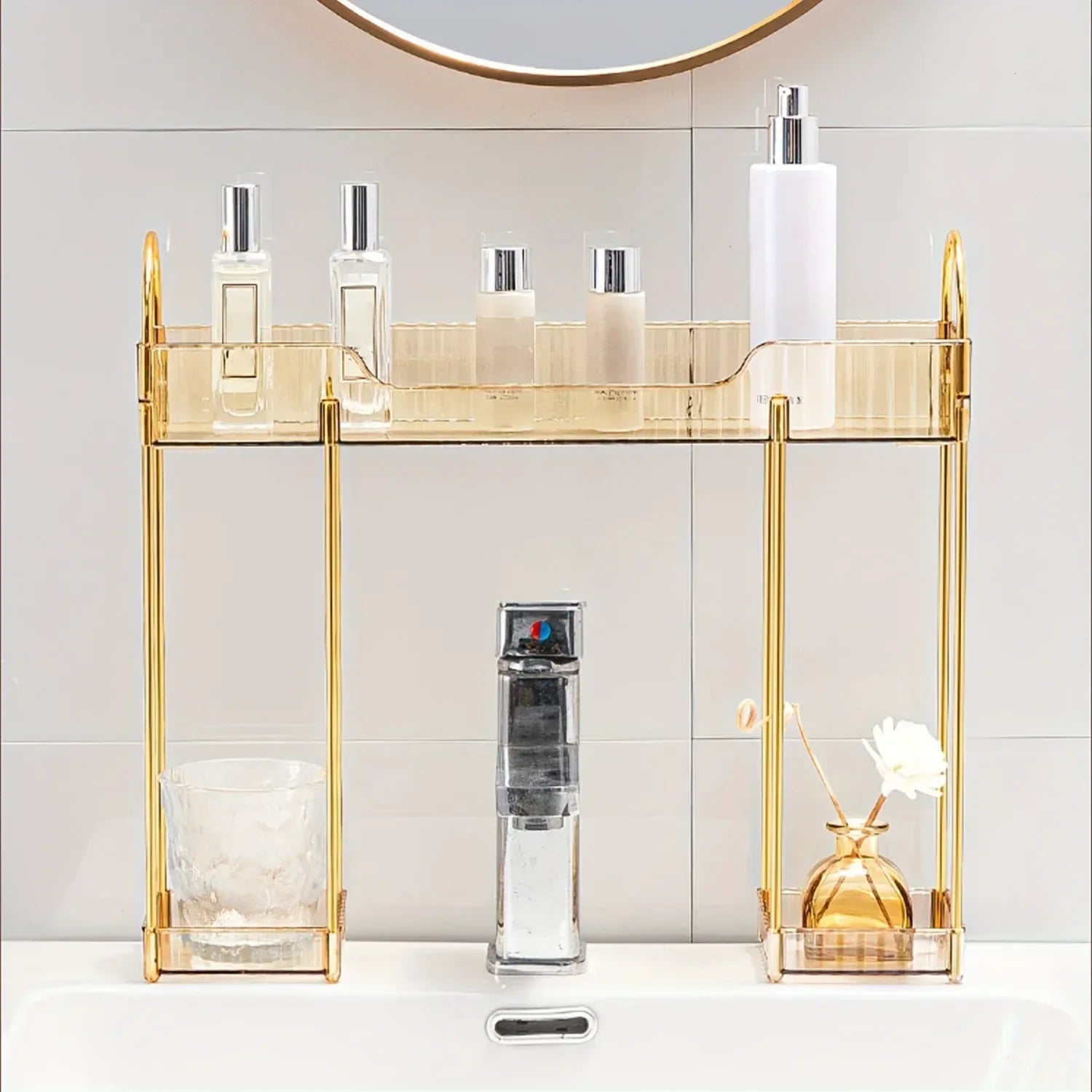 Bathroom Countertop Organizer – 2-Layer Cosmetic Storage Rack with Front Shelves