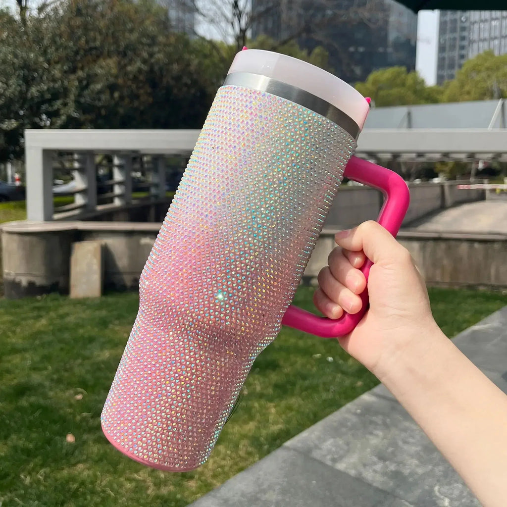 40oz Rhinestone Double Shade Tumbler with Handle (Random color)