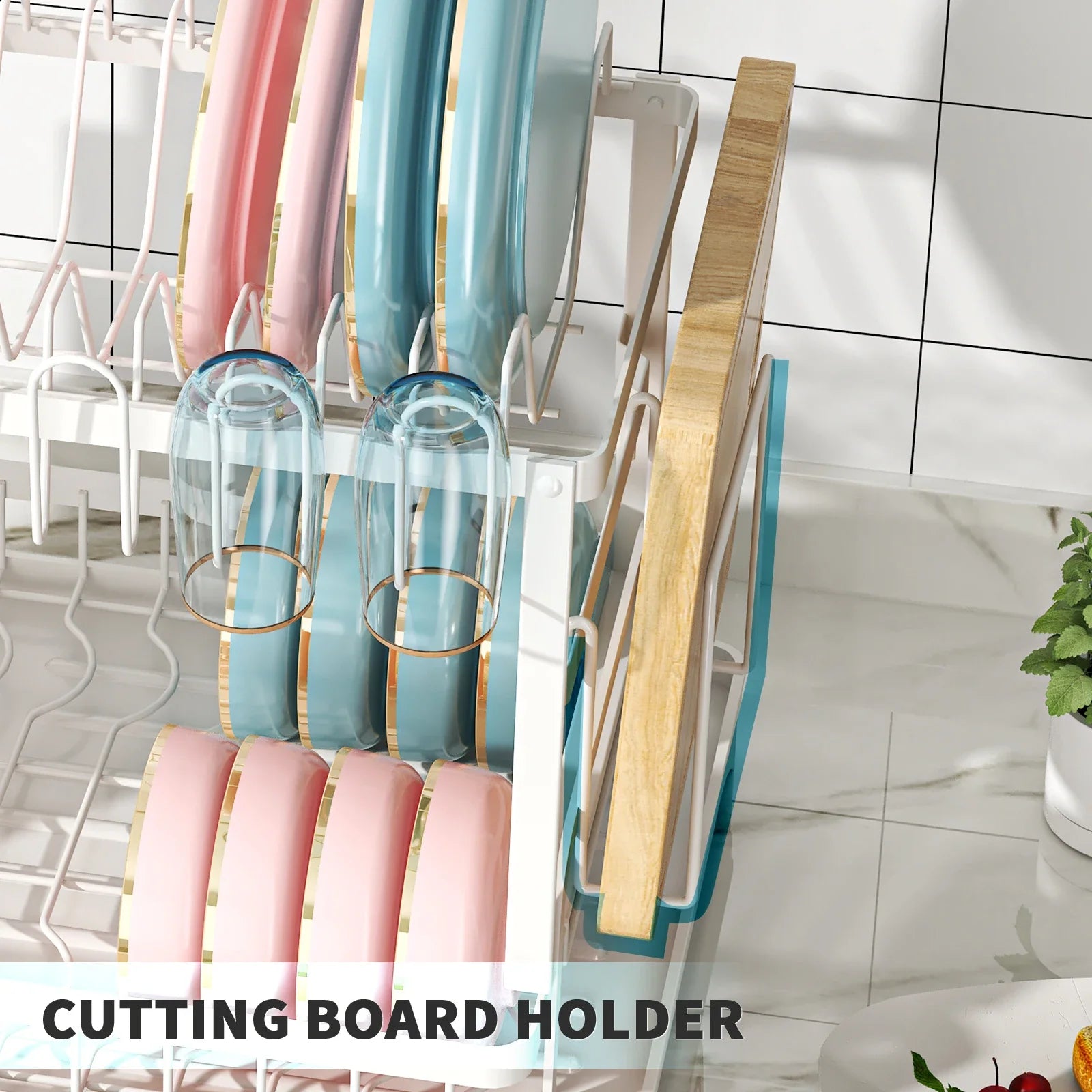 2 Tier Dish Drying Rack with Utensil Holder (Random Color)