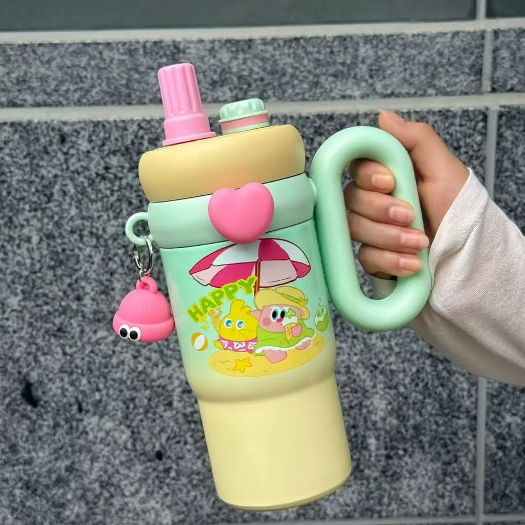 Large Cartoon Straw Cup – Insulated Water Bottle (Random Color)