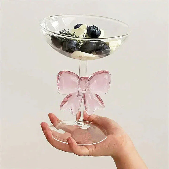 Luxury Glass Dessert Cup with Pink Bow Stem
