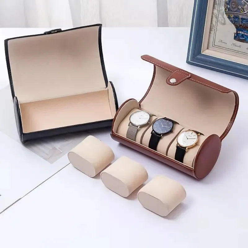 3-Slot Watch Storage Box – PU Leather Organizer