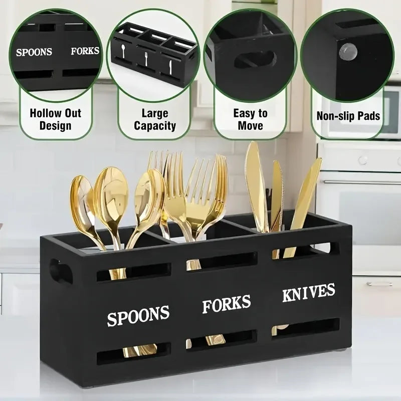Wooden Cutlery Organizer Box – Multi-Compartment Storage