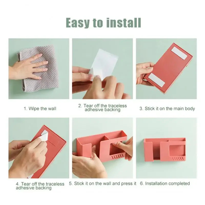 2-in-1 Wall Storage Box – Phone & Remote Control Holder