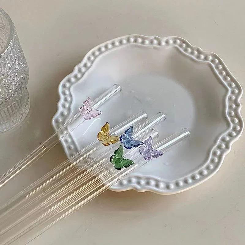 6-Piece Glass Butterfly Straw Set – Reusable Cute Drink Straws