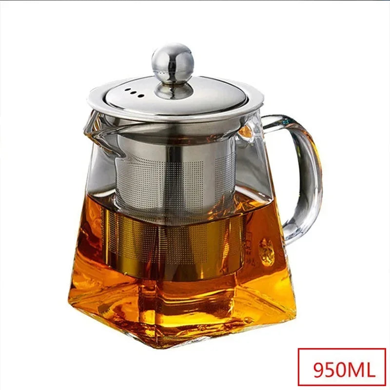 Heat-Resistant Glass Teapot with Stainless Steel Infuser