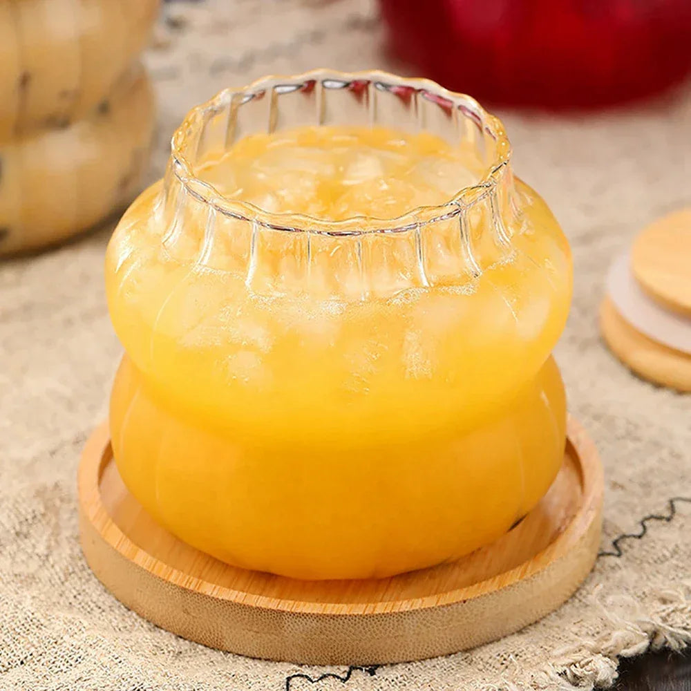 Straw glass with wooden lid 350ml