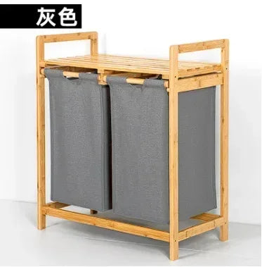 Bamboo Laundry Hamper with Dual Compartments & Removable Bags