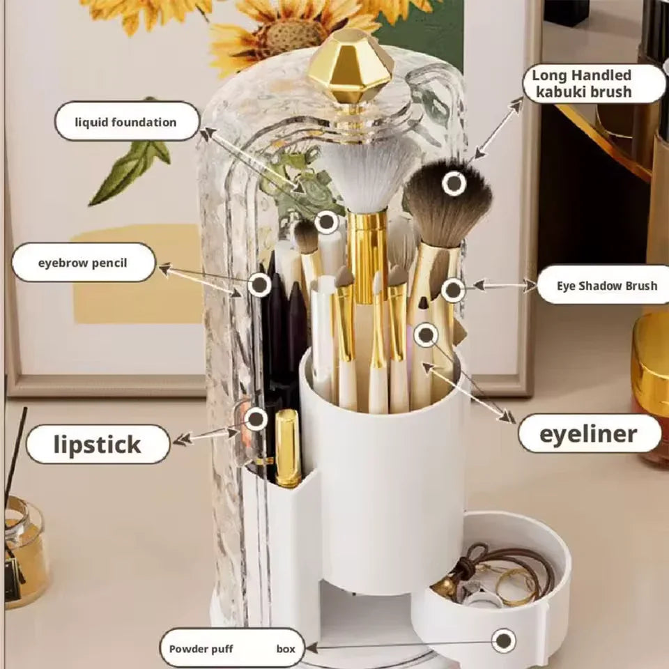 Rotating Makeup Brush Holder – Dustproof Transparent Organizer