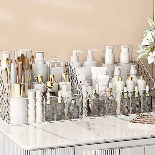 4-Compartment Acrylic Cosmetic Organizer – Transparent Storage Box