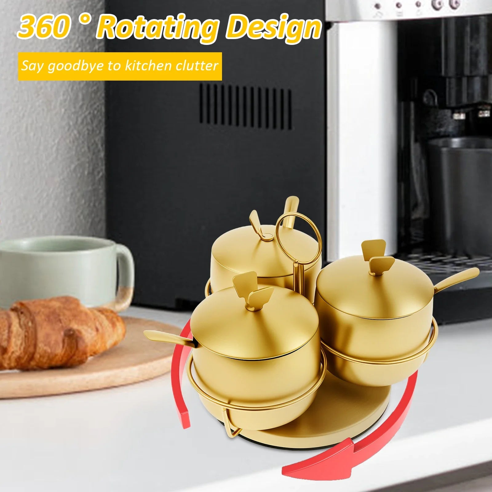 Golden Stainless Steel 3pcs Spice Containers Set