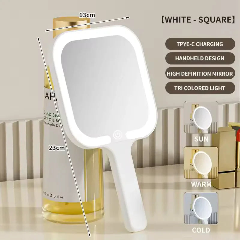 LED Lightening Hand Mirror – Portable Makeup Mirror with Bright Light (Random shape)