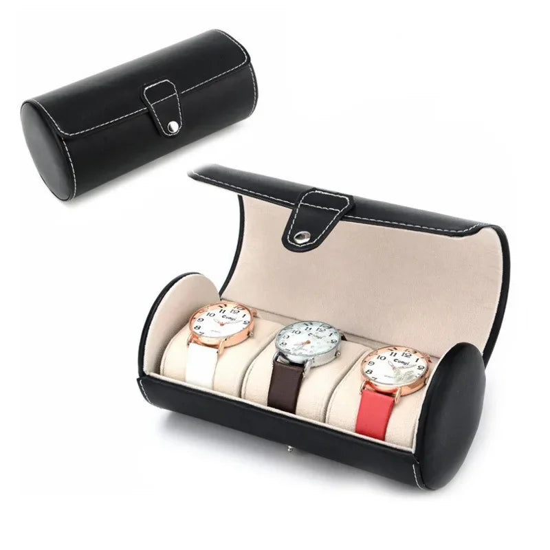 3-Slot Watch Storage Box – PU Leather Organizer