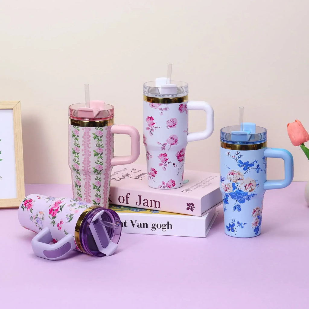 Stanley-Style Mini 40oz Floral Tumbler – Durable & Stylish
