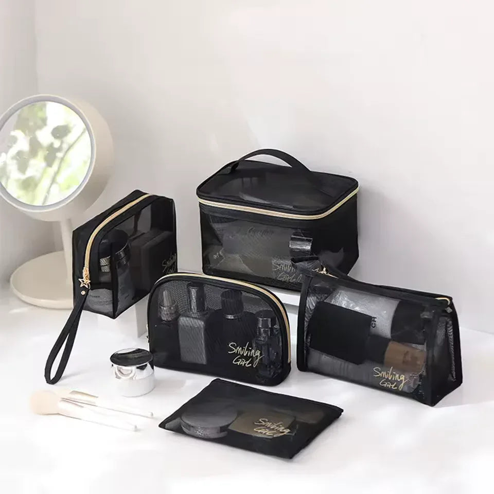 5-Piece Mesh Cosmetic Organizer Set – Makeup & Toiletry Storage Bags