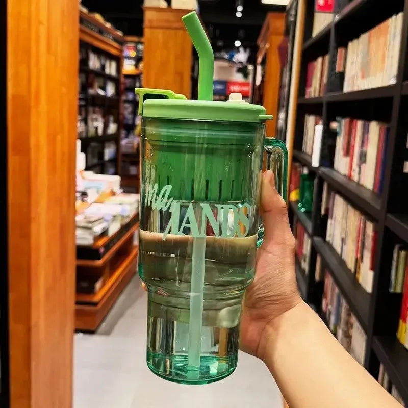 1200ml Large Capacity Water Bottle – Dual Straw Cup (Random Color)
