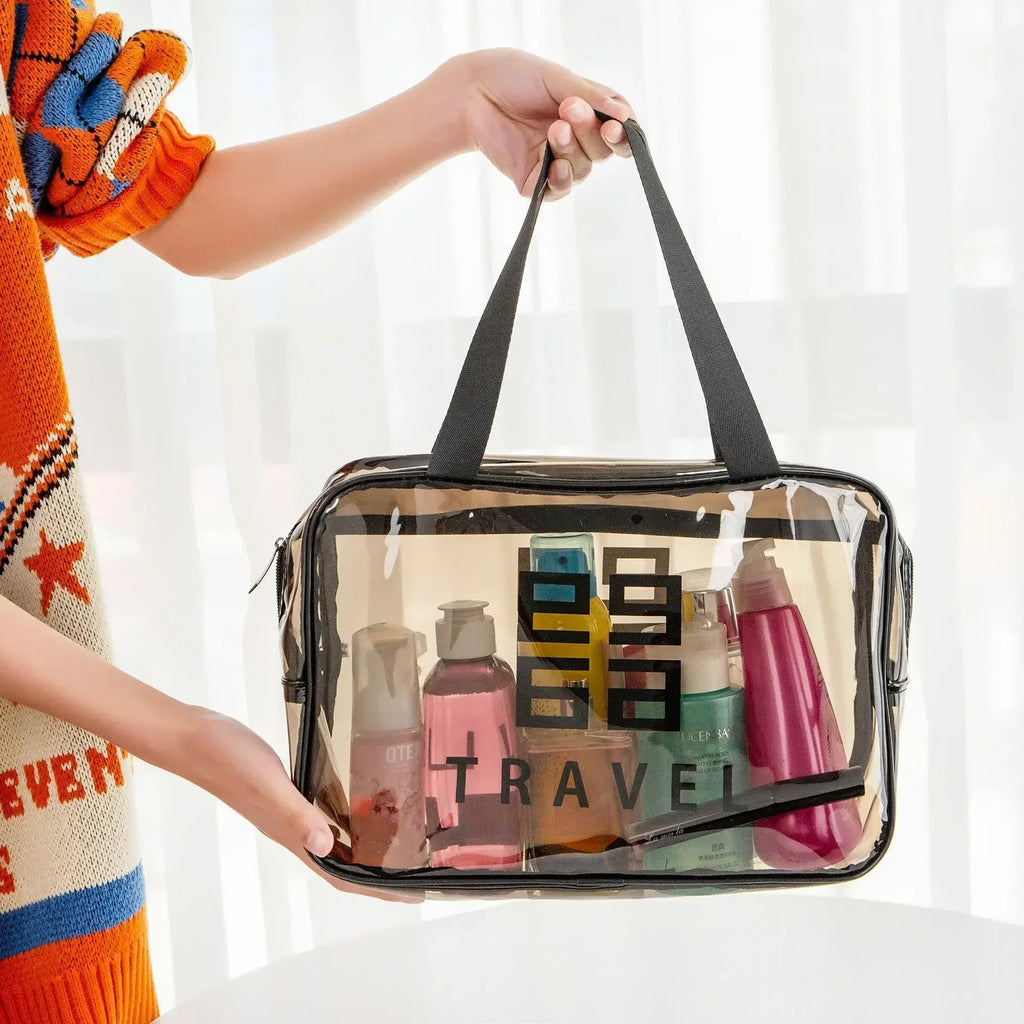 Pack of 3 Large PVC Transparent Cosmetic Bag – Waterproof Handheld Makeup Pouch