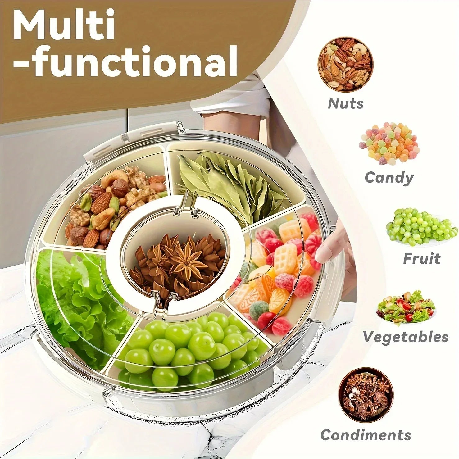 Portable Snack Tray – 360° Rotating & Spill-Proof