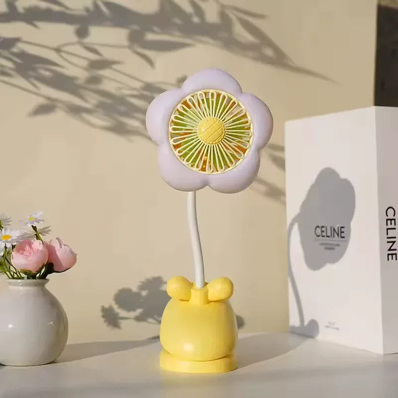 USB Rechargeable Flower Clip-on Fan – 360° Rotation with LED (Random Color)