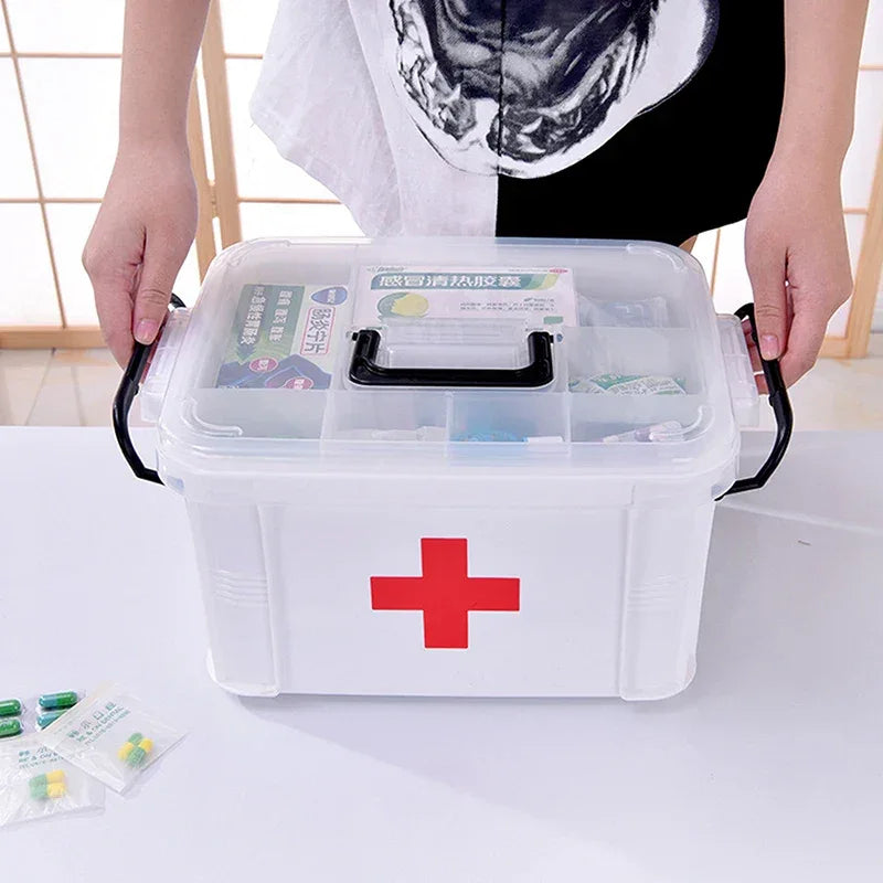 Portable First Aid Kit – Double-Layer Medicine Storage Box & Emergency Organizer