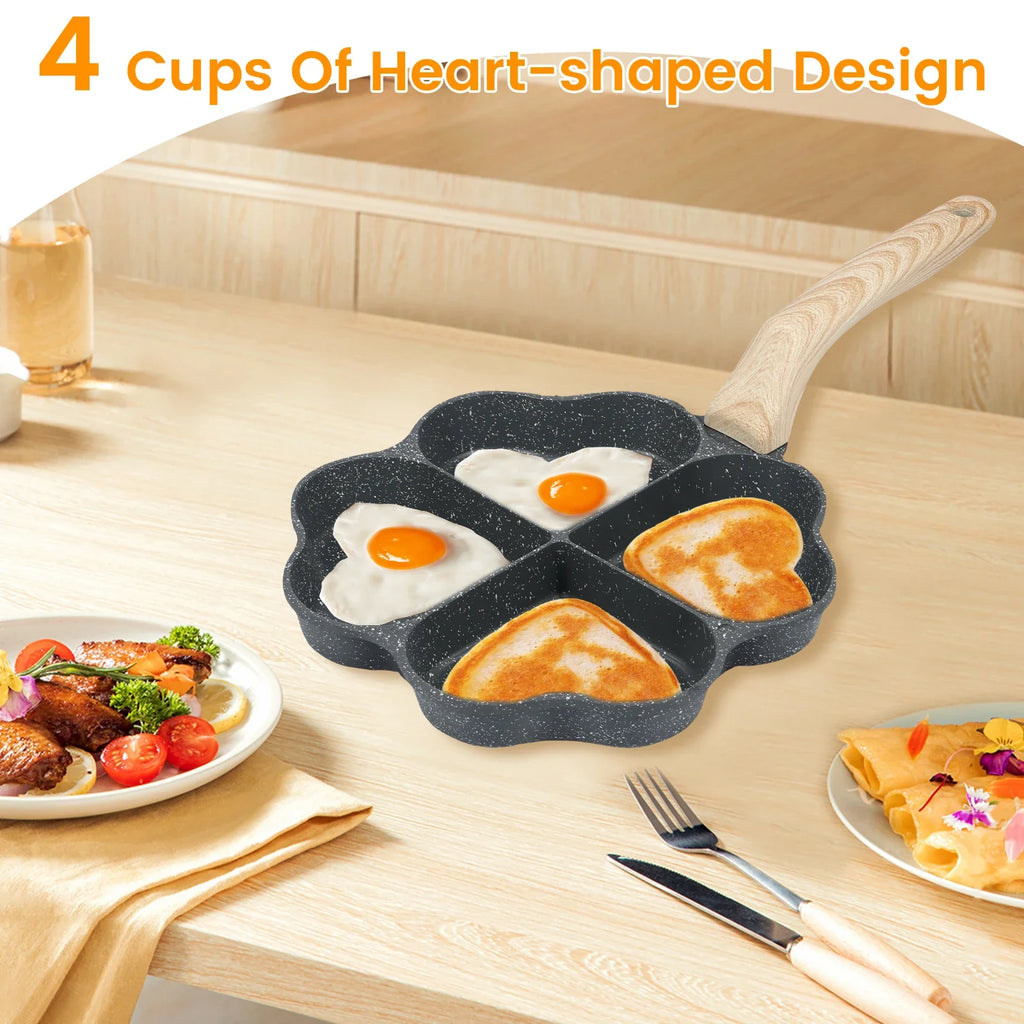 Premium 4-Hole Heart-Shaped Frying Pan – Nonstick Breakfast Station
