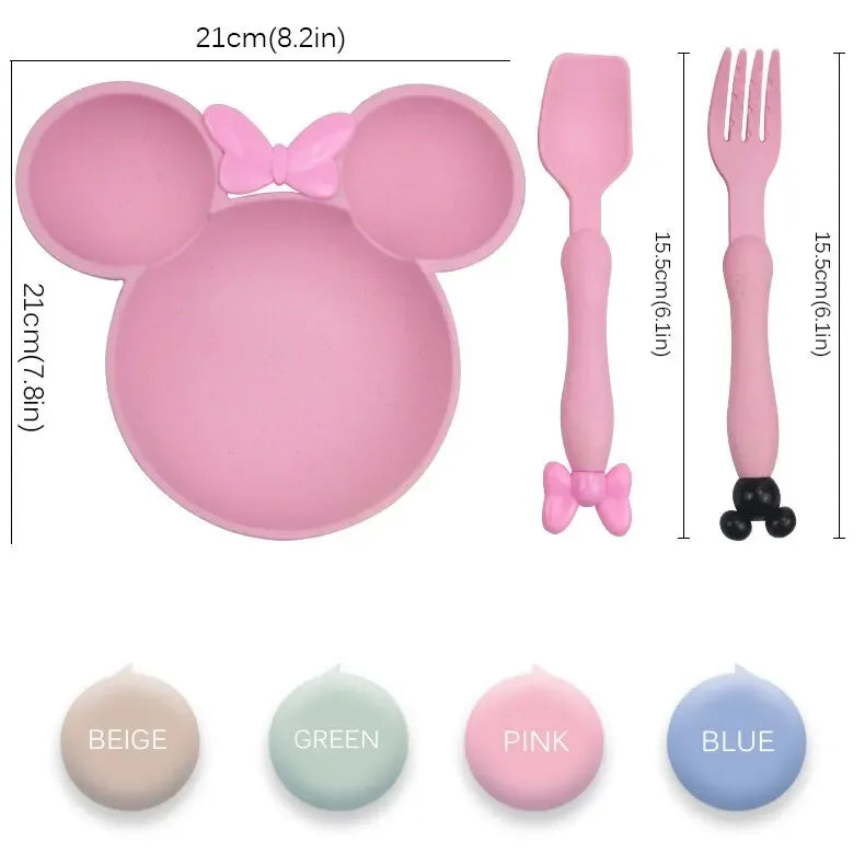 Wheat Straw Baby Cartoon Tableware Set – 3PCS (Random Color)