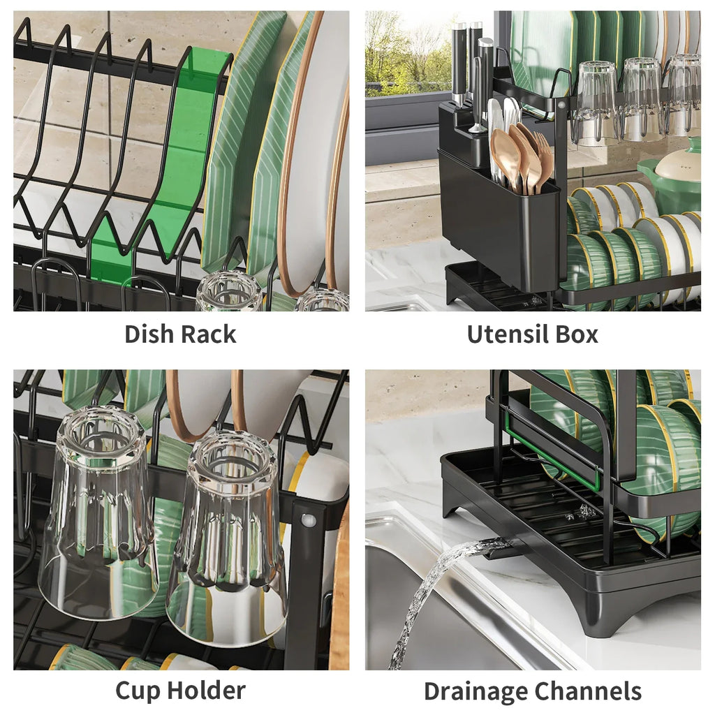 2 Tier Dish Drying Rack with Utensil Holder (Random Color)