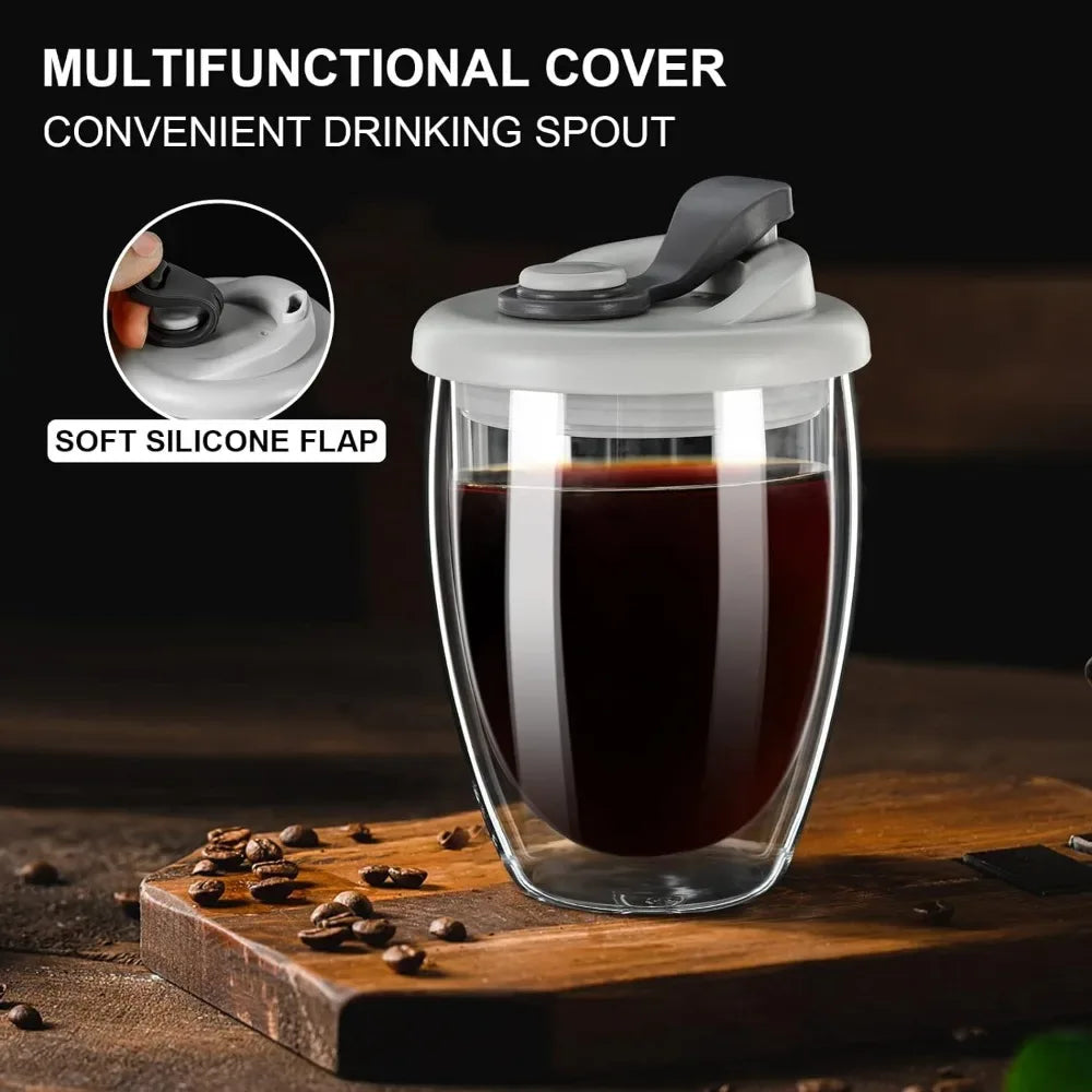Double Wall Glass with Lid – Heat Resistant Insulated Cup