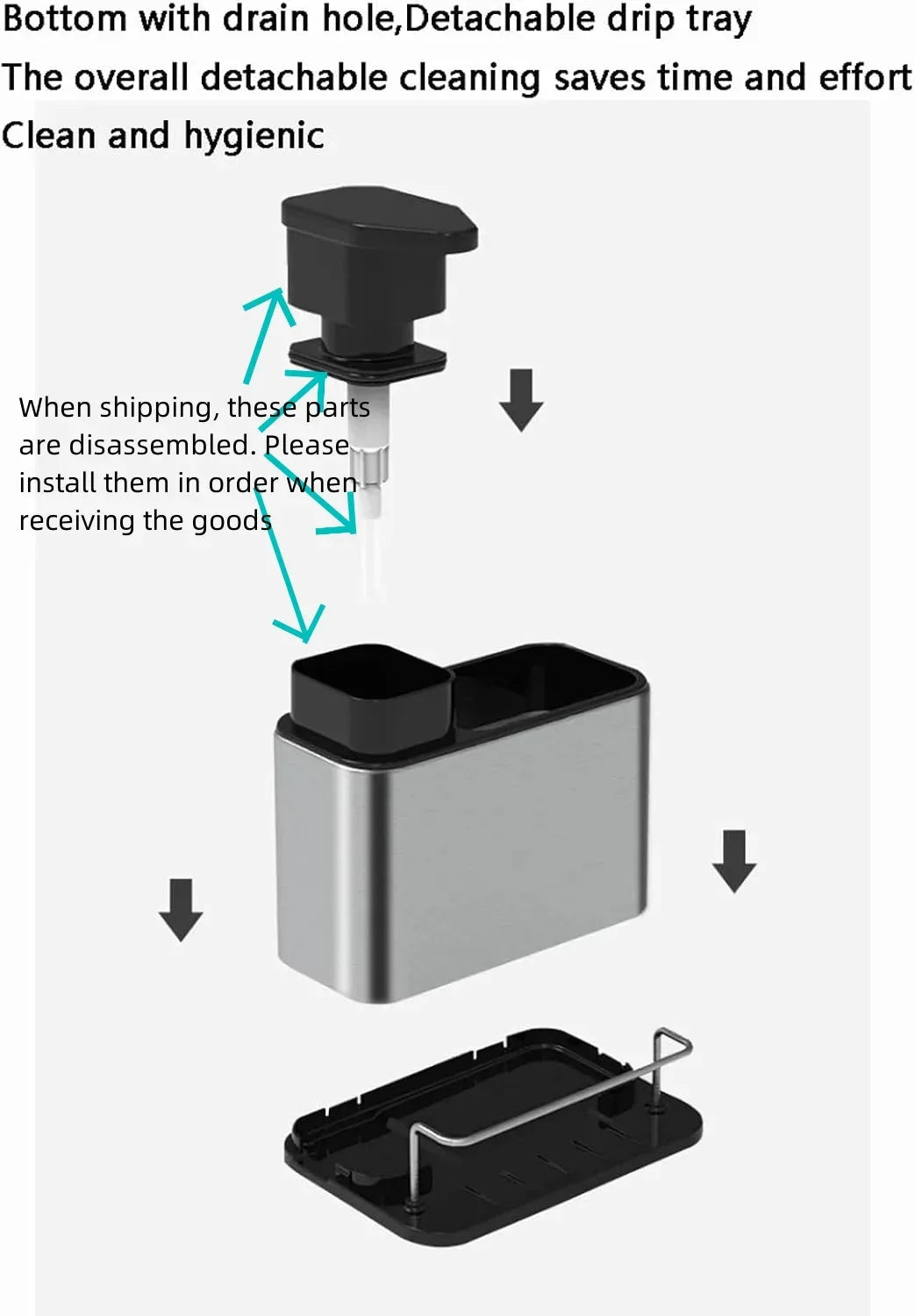 3-in-1 Stainless Steel Kitchen Soap Dispenser with Sponge Holder & Sink Organizer