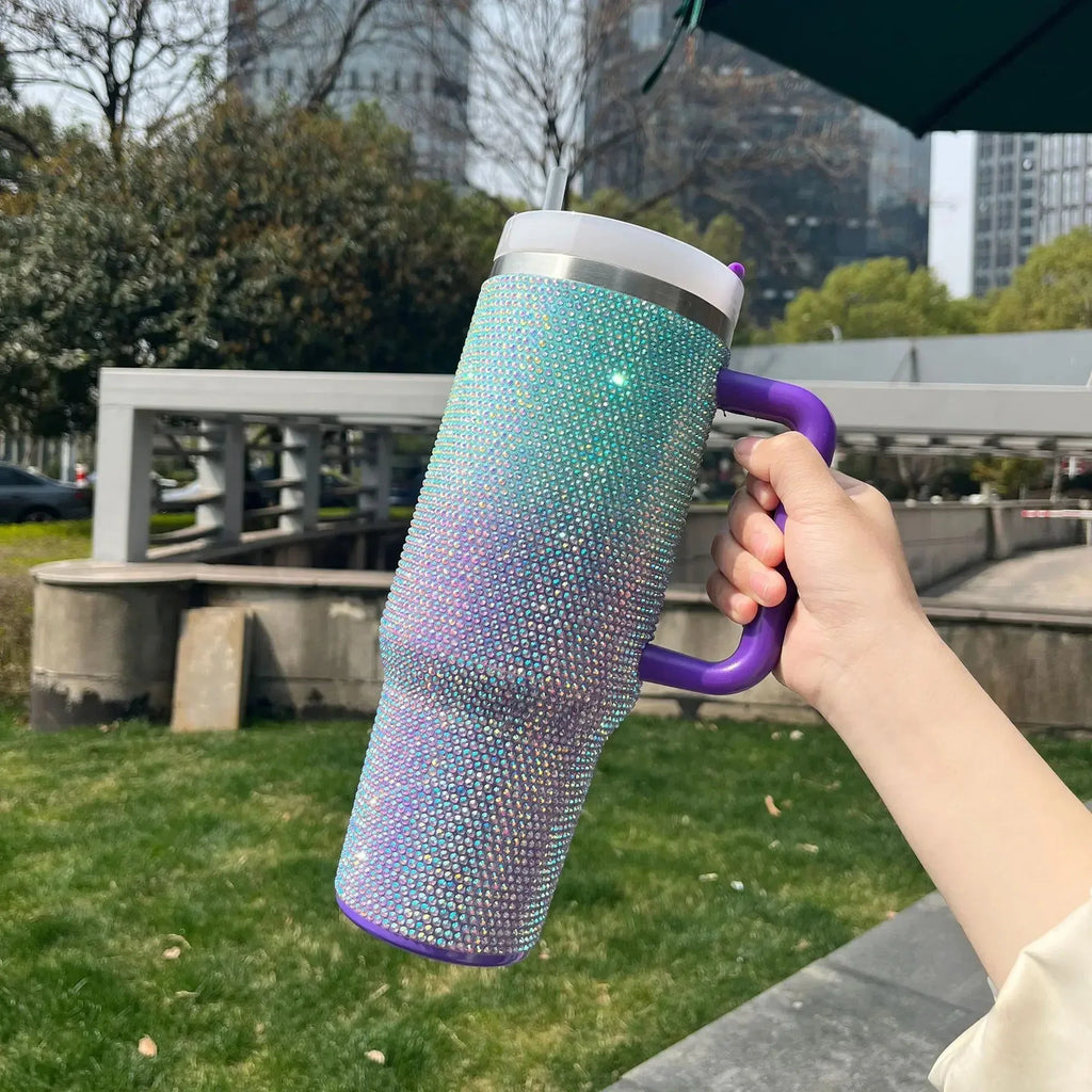 40oz Rhinestone Double Shade Tumbler with Handle (Random color)