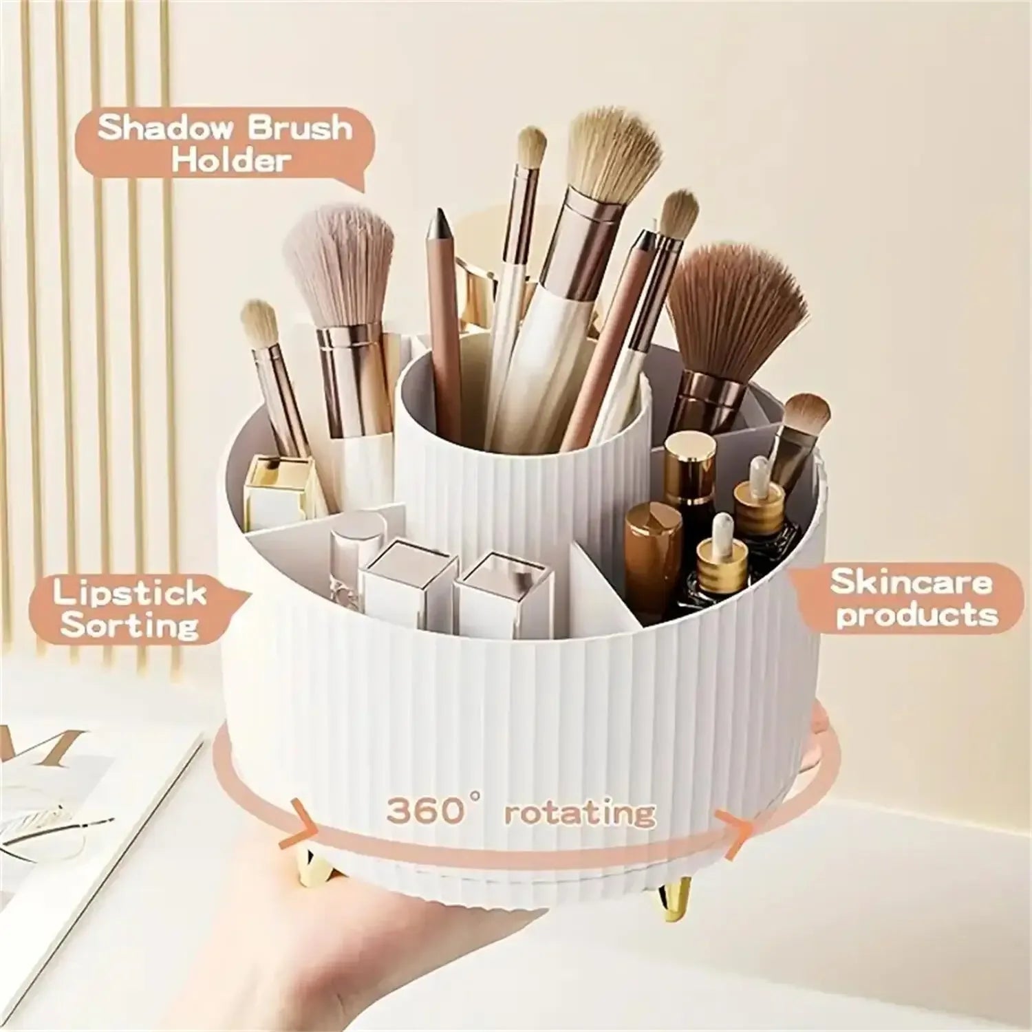360° Rotating Makeup Organizer – 5-Compartment Cosmetic Holder